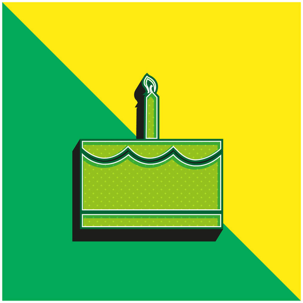 キャンドルグリーンと黄色のモダンな3Dベクトルアイコンのロゴを持つ誕生日ケーキ - ベクター画像