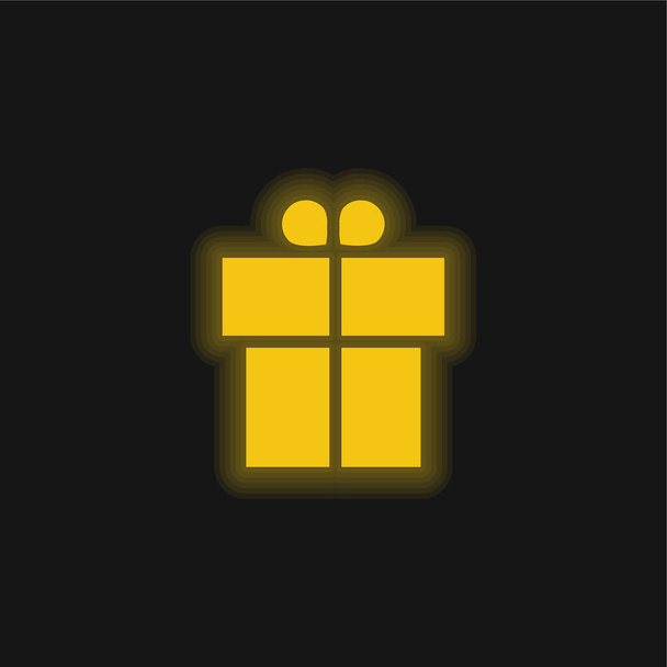 Boxed Gift With Ribbon yellow glowing neon icon - Vector, Image