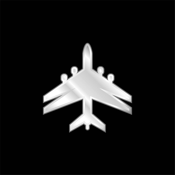 Çift Kanatlı Siyah Uçak Gümüş kaplama metalik ikon - Vektör, Görsel