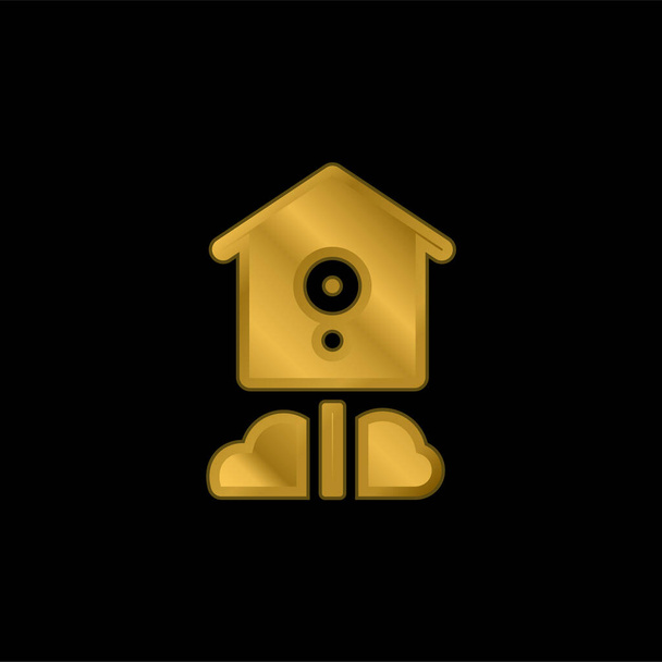 Birdhouse chapado en oro icono metálico o logo vector - Vector, Imagen