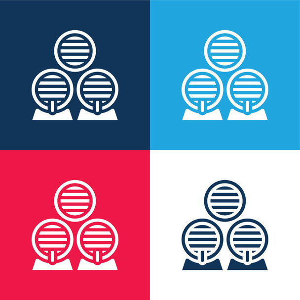 Barril azul e vermelho conjunto de ícones mínimos de quatro cores - Vetor, Imagem