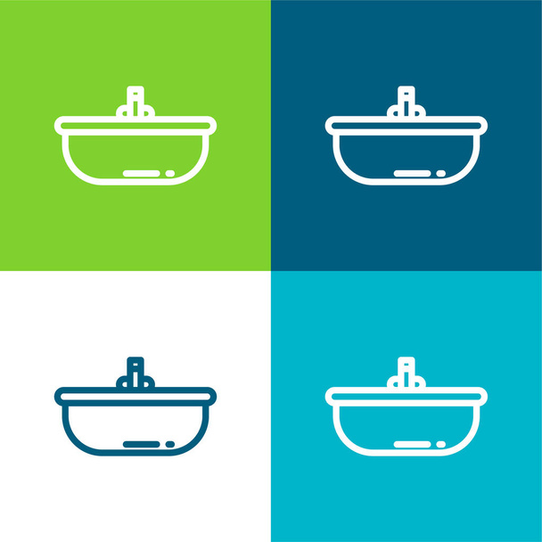 Ванна Плоский четырехцветный минимальный набор значков - Вектор,изображение