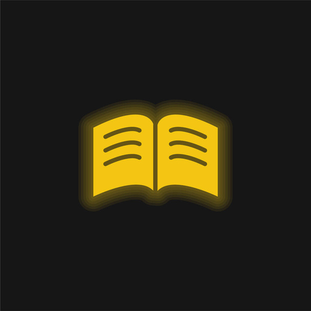 Книга черных страниц с белыми текстовыми линиями, открытыми в средней желтой светящейся неоновой иконке - Вектор,изображение