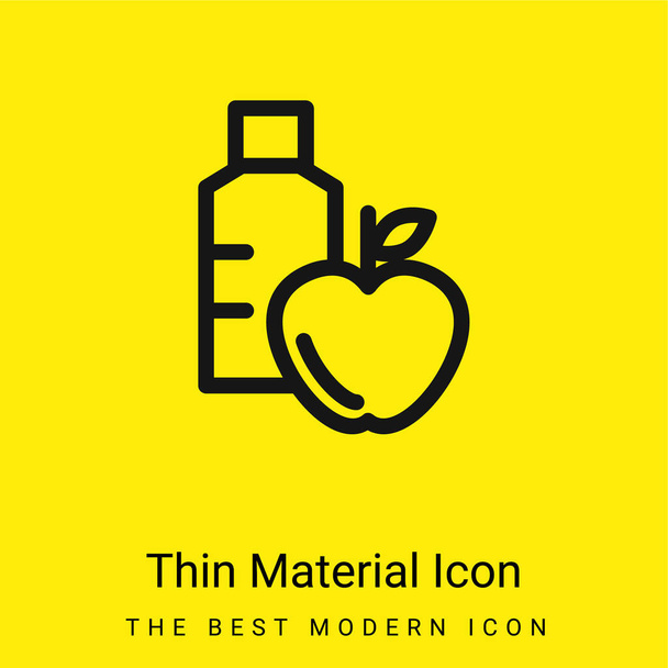 Ícone de material amarelo brilhante mínimo da garrafa da maçã e da água - Vetor, Imagem