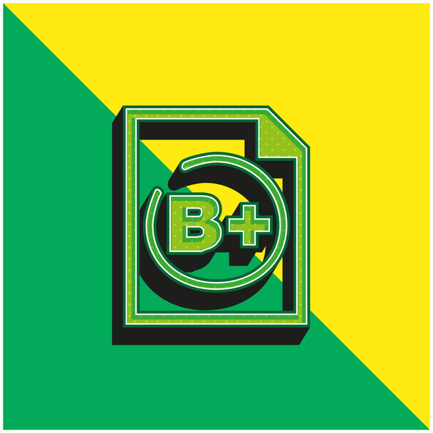 B Student Rating Symbol Green and yellow modern 3d vector icon logo - Vector, Image