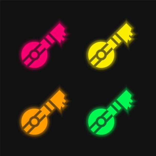 Bouzouki négy szín izzó neon vektor ikon - Vektor, kép