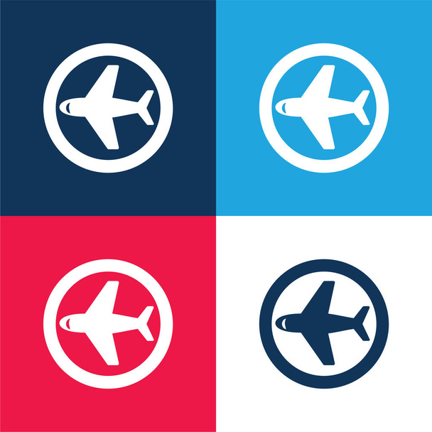 航空分布青と赤の4色の最小アイコンセット - ベクター画像