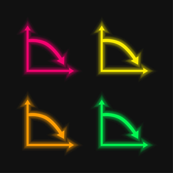 Pfeile Diagramm vier Farbe leuchtenden Neon-Vektor-Symbol - Vektor, Bild