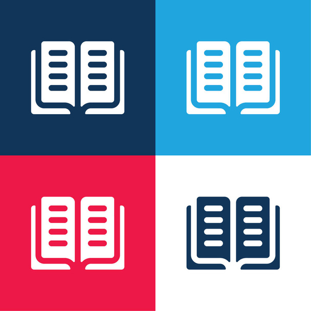 Könyv kék és piros négy szín minimális ikon készlet - Vektor, kép