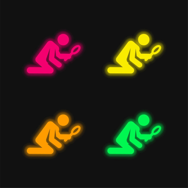 Icône vectorielle néon éclatante quatre couleurs archéologue - Vecteur, image