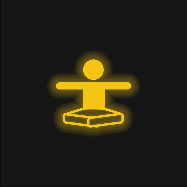 Boy In Lotus Position Stretching Arms yellow glowing neon icon - Vector, Image