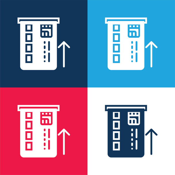 ATM niebieski i czerwony zestaw czterech kolorów minimalny zestaw ikon - Wektor, obraz
