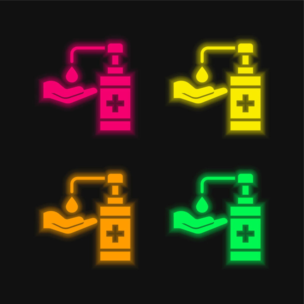 Antibakteriální gel čtyři barvy zářící neonový vektor ikona - Vektor, obrázek