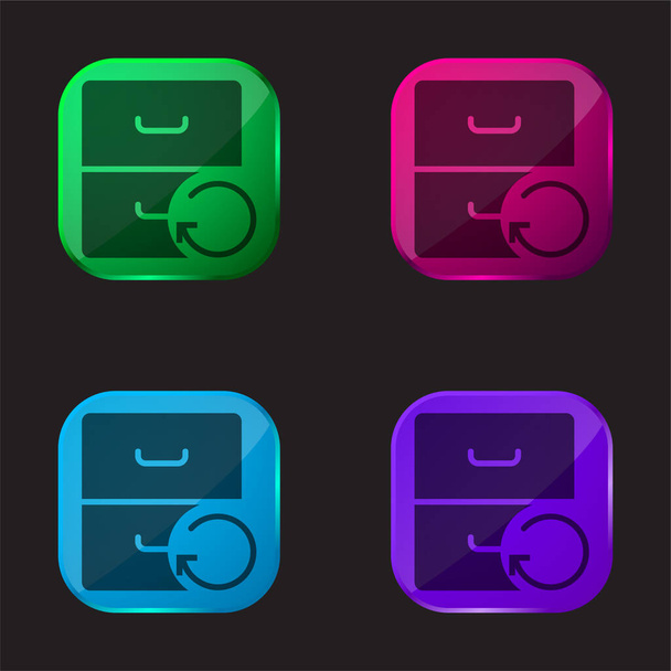 Archive four color glass button icon - Vector, Image