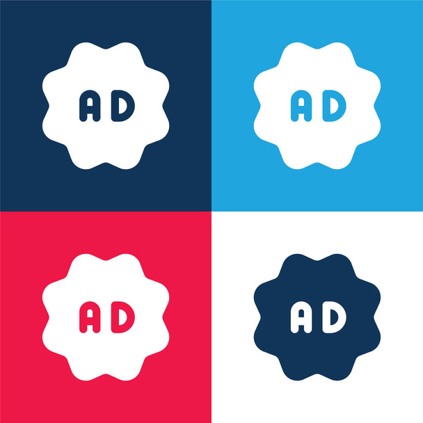 Anuncios azul y rojo conjunto de iconos mínimo de cuatro colores - Vector, Imagen