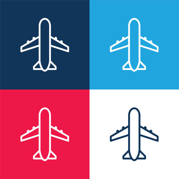 Airport Sign blauw en rood vier kleuren minimale pictogram set - Vector, afbeelding