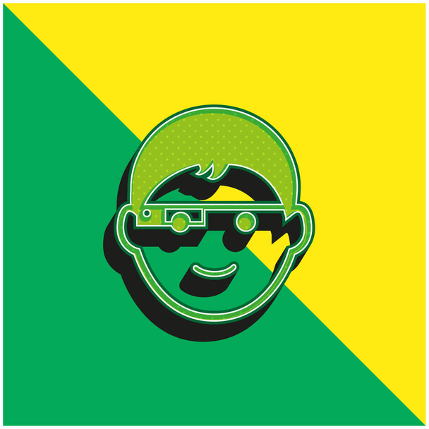 Boy Face With Google Glasses Green and yellow modern 3d vector icon logo - Vector, Image