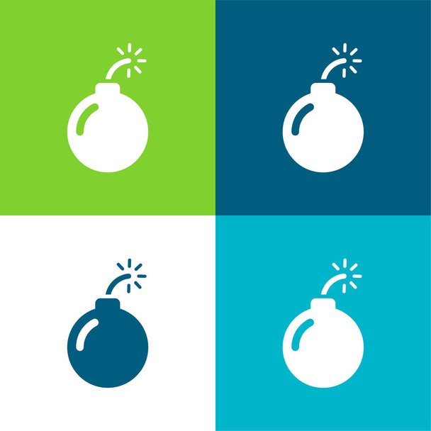 Bomb Flat Minimal Icon Set mit vier Farben - Vektor, Bild