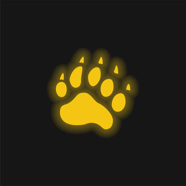 Medve Pawprint sárga izzó neon ikon - Vektor, kép