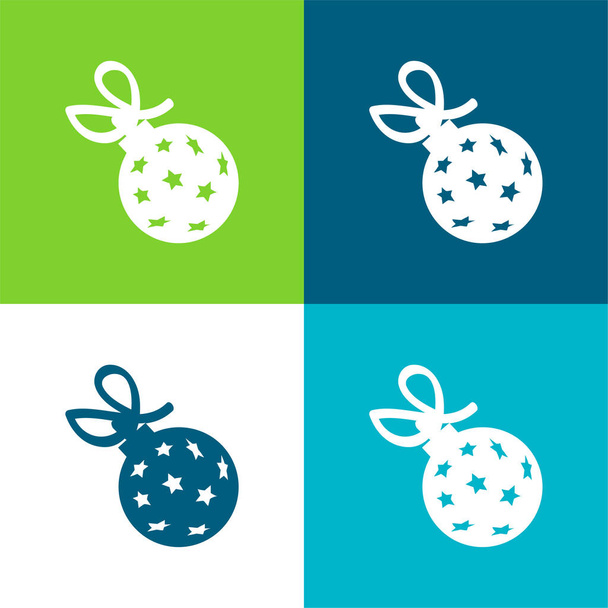 Ball With Stars And Ribbon Flat four color minimal icon set - Vector, Image