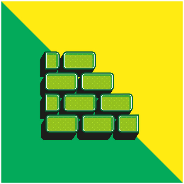 Ladrillo pared verde y amarillo moderno vector 3d icono logotipo - Vector, Imagen
