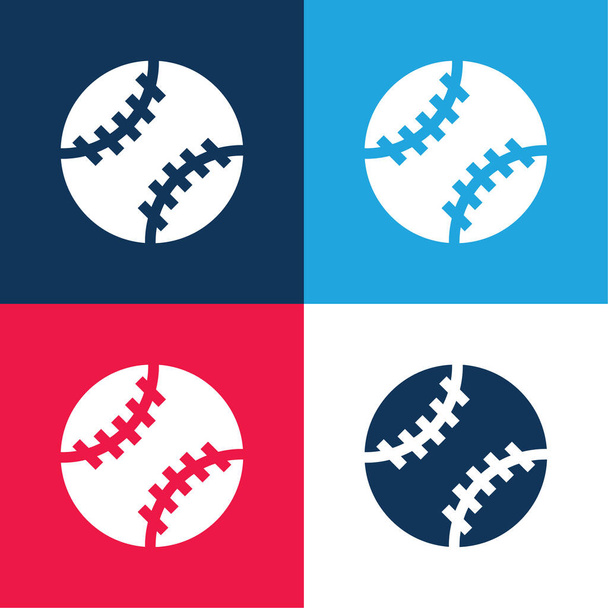Honkbal blauw en rood vier kleuren minimale pictogram set - Vector, afbeelding