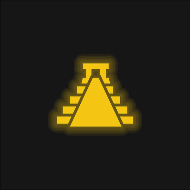Ancient Mexico Pyramid Shape yellow glowing neon icon - Vector, Image