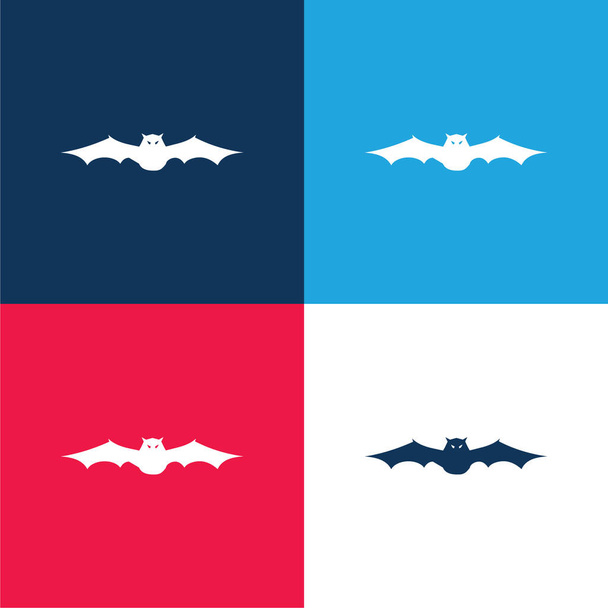 Fledermaus mit verlängerten Flügeln in der Frontalansicht blau und rot vier Farben minimalen Symbolsatz - Vektor, Bild