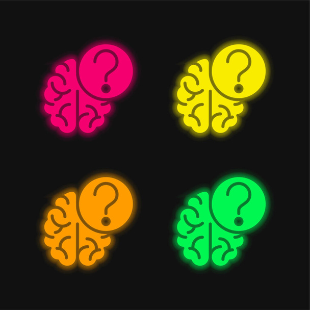 Brain čtyři barvy zářící neonový vektor ikona - Vektor, obrázek