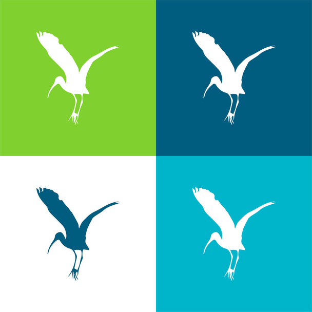 鳥のコウノトリの形フラット4色の最小アイコンセット - ベクター画像