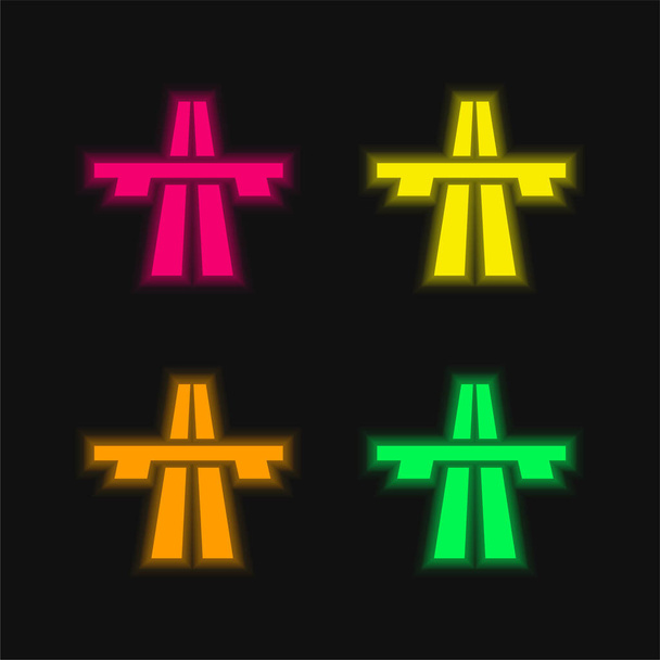 Bridge On Avenue Perspective four color glowing neon vector icon - Vector, Image
