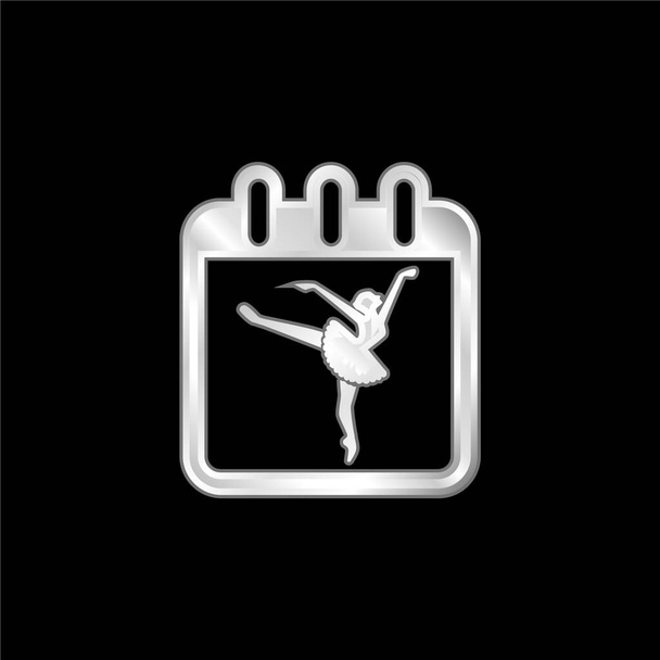 Ballet Dancer On Calendar Page To Remind Class Day silver plated metallic icon - Vector, Image