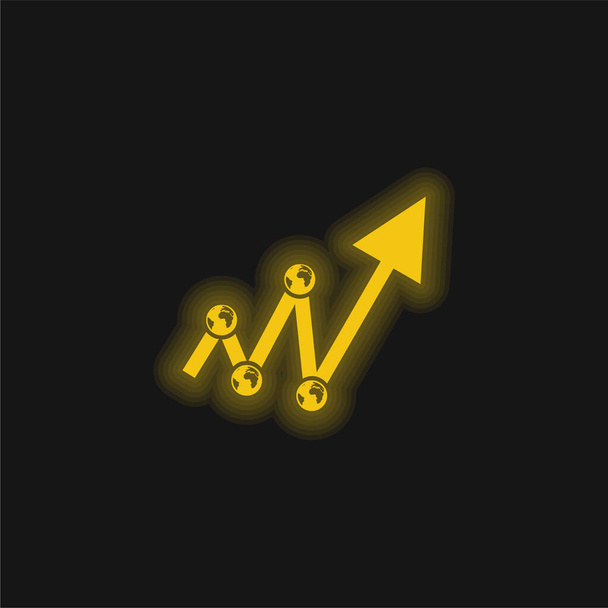 Strzałka wykonana ze złączy i linii żółty świecący neon ikona - Wektor, obraz
