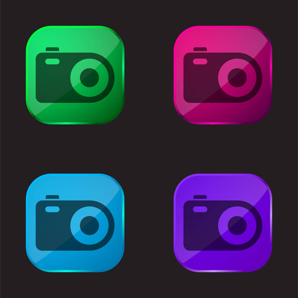 Foto analógica Camera ícone de botão de vidro de quatro cores - Vetor, Imagem