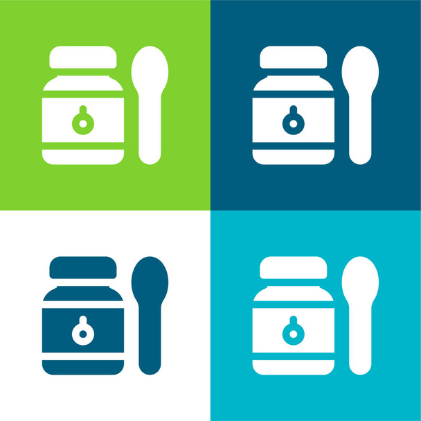 Baby Food Flat four color minimal icon set - Vector, Image