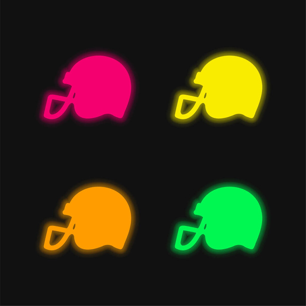 American Football Helmet Side View Black Silhouette four color glowing neon vector icon - Vector, Image