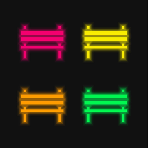 Banco de cuatro colores brillante icono de vectores de neón - Vector, Imagen
