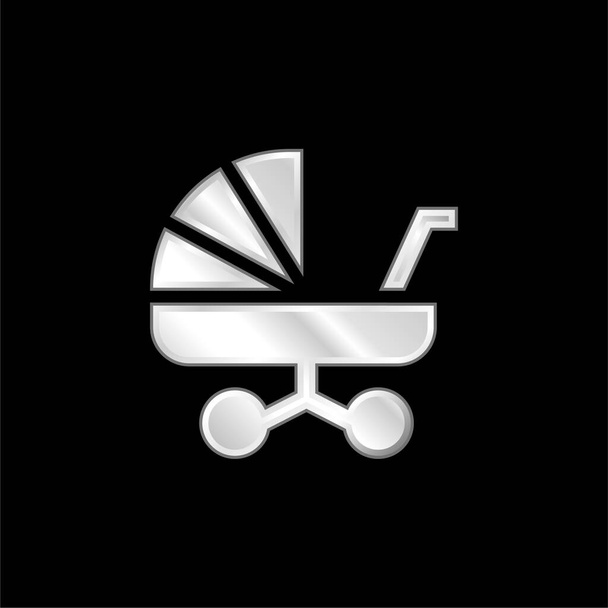 Baby Carriage silver plated metallic icon - Vector, Image