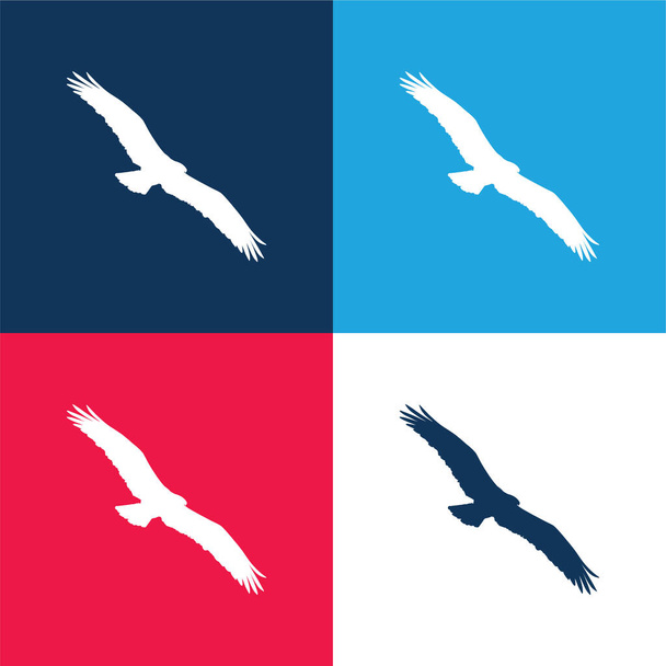 鳥オスプレイ形青と赤の4色の最小アイコンセット - ベクター画像