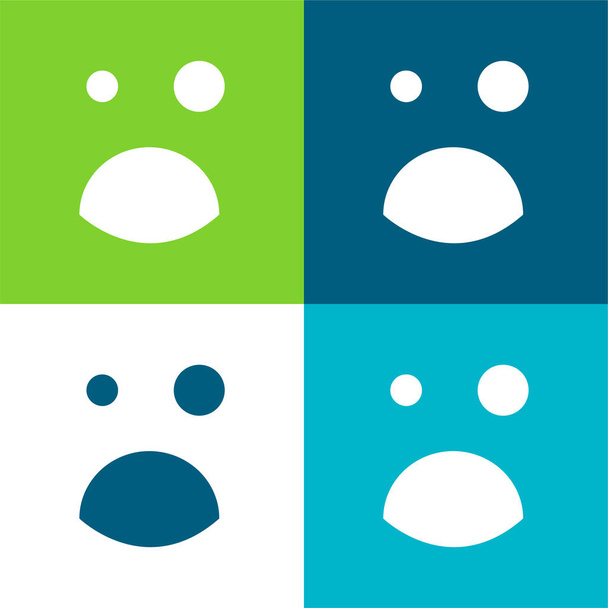Œil noir et bouche ouverte émoticône carré visage plat quatre couleurs minimum icône ensemble - Vecteur, image
