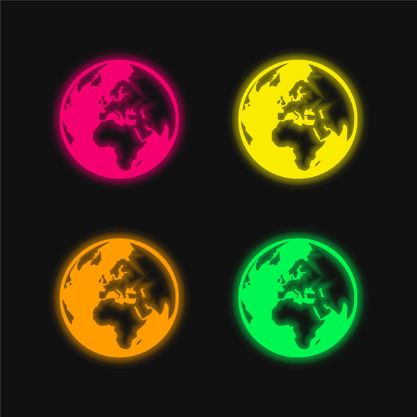 Logo piccolo mondo quattro colori luminosi icona vettoriale al neon - Vettoriali, immagini