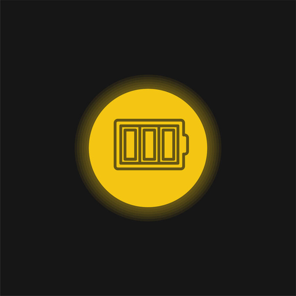 символ тонкого контура батареи в круге желтый светящийся неоновый значок - Вектор,изображение