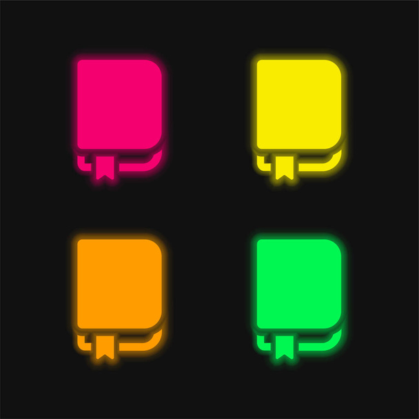 Dört Yer İmi Renkli Parlak neon vektör simgesiyle kitap - Vektör, Görsel