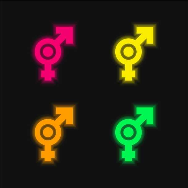 Bigender ícone de vetor de néon brilhante de quatro cores - Vetor, Imagem