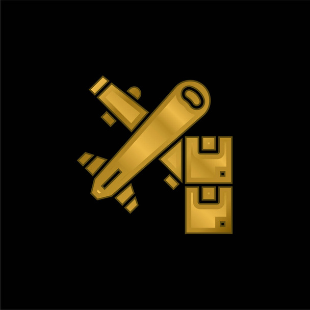 Air Freight banhado a ouro ícone metálico ou vetor logotipo - Vetor, Imagem