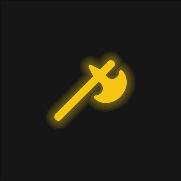 Ícone de néon brilhante amarelo Battle Axe - Vetor, Imagem