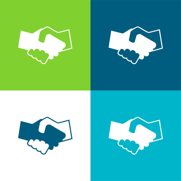 Fekete-fehér kézfogás Lapos négy szín minimális ikon készlet - Vektor, kép