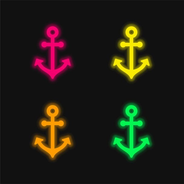 Ancre de bateau quatre couleurs rougeoyantes icône vectorielle néon - Vecteur, image
