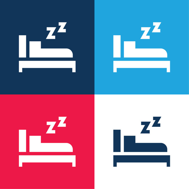Кровать синий и красный четыре цвета минимальный набор значков - Вектор,изображение