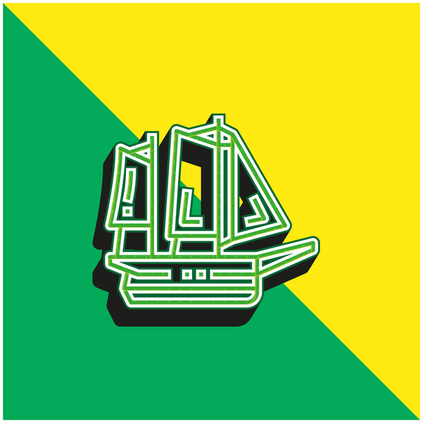 Σκάφος Πράσινο και κίτρινο σύγχρονο 3d διάνυσμα εικονίδιο λογότυπο - Διάνυσμα, εικόνα